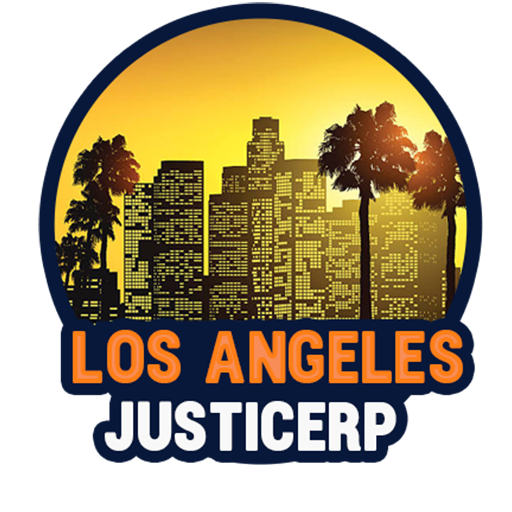 LAJRP logo featuring a car, red white and blue lettering, and a blue city background.